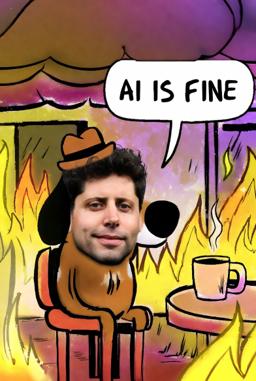 AI Is Fine meme — dog sitting calmly in a burning room